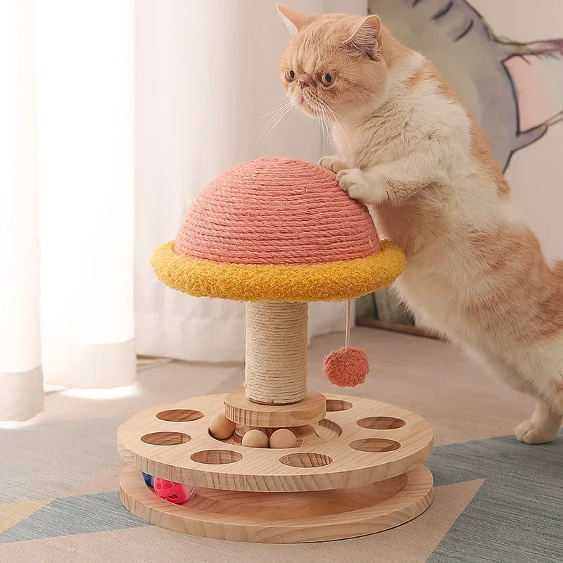 

Interactive Cat Toy for Self-Entertainment - Spinning Disc, Feather Teaser and Sisal Scratching Post