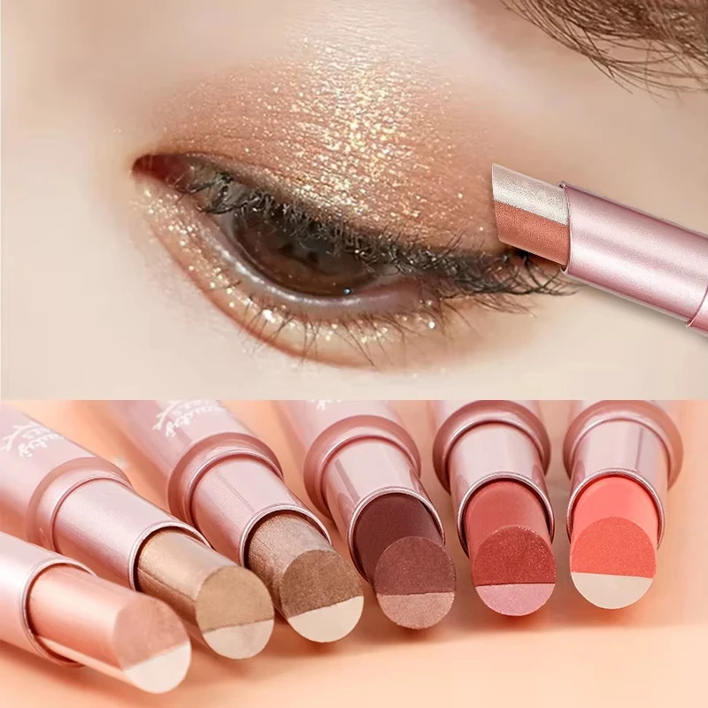 Waterproof Sweat-Proof Gradient Two-Color Eye Shadow Pen Pearlescent Fine Shiny Lazy Eye Shadow Pen for Easy Application