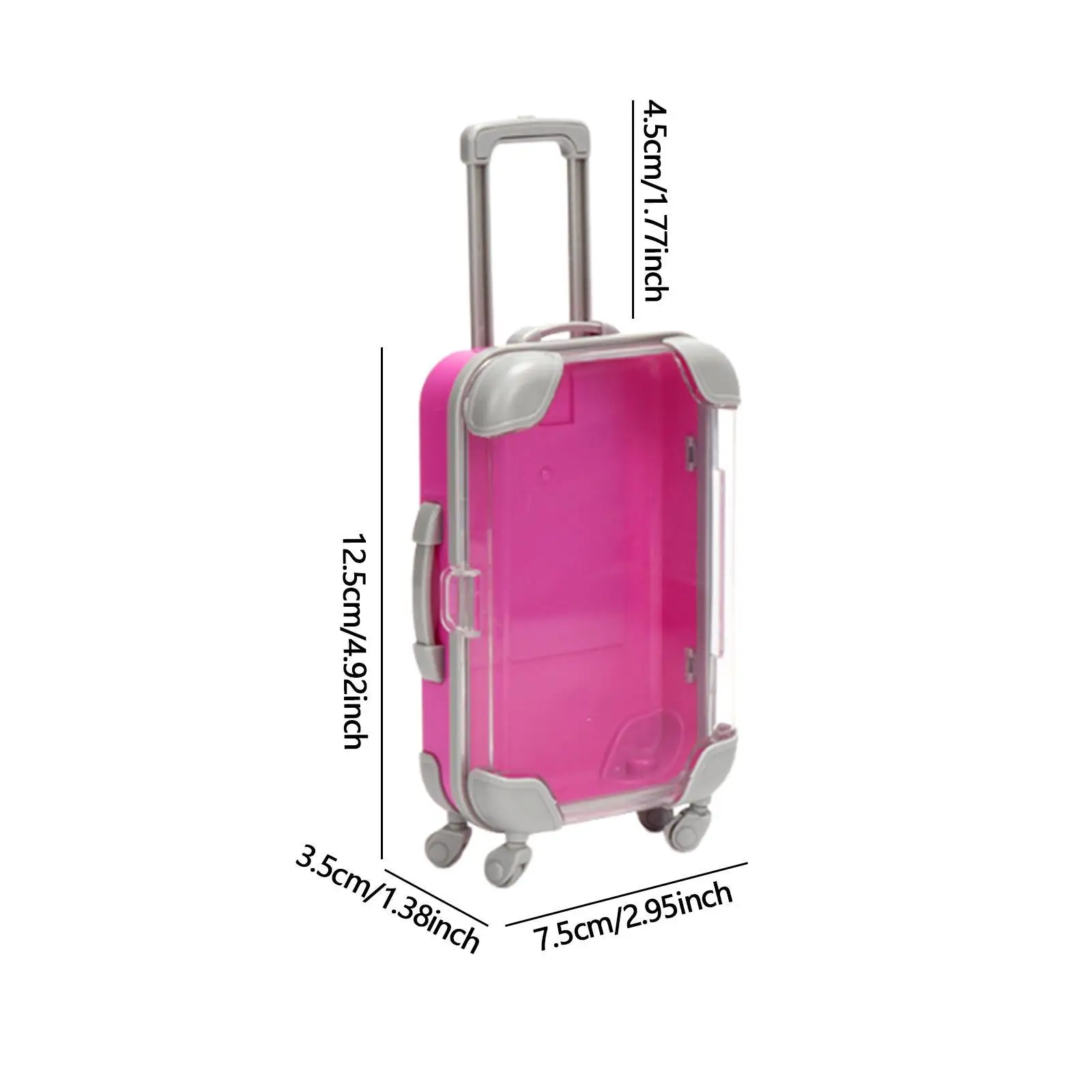 Mini Suitcase Transparent with Rotating Wheels and Handle Organizer Dollhouse Accessories for Children Toy Makeup Gifts Playset