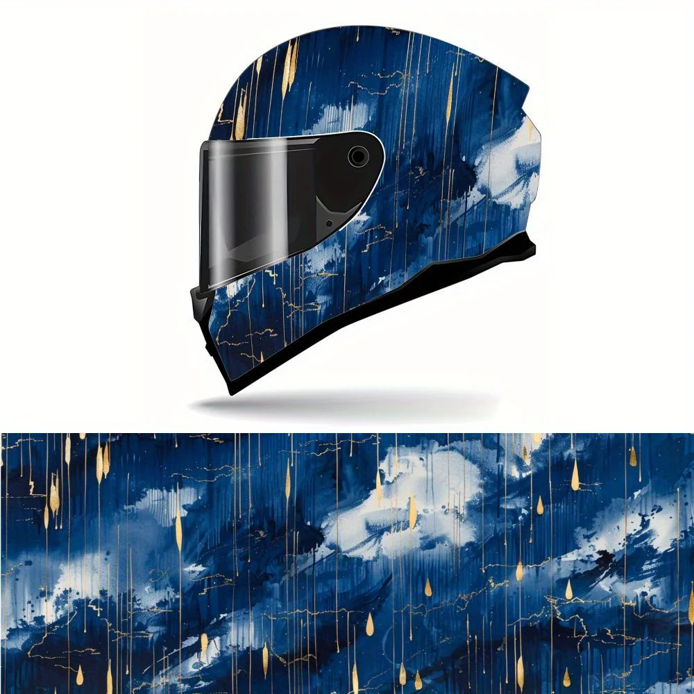 

Liquid Flames, Blue Base, Dynamic Design，Helmet Vinyl Wrap, Waterproof Removable Decals for Motorcycle Bike Helmets, Anti-Scratc