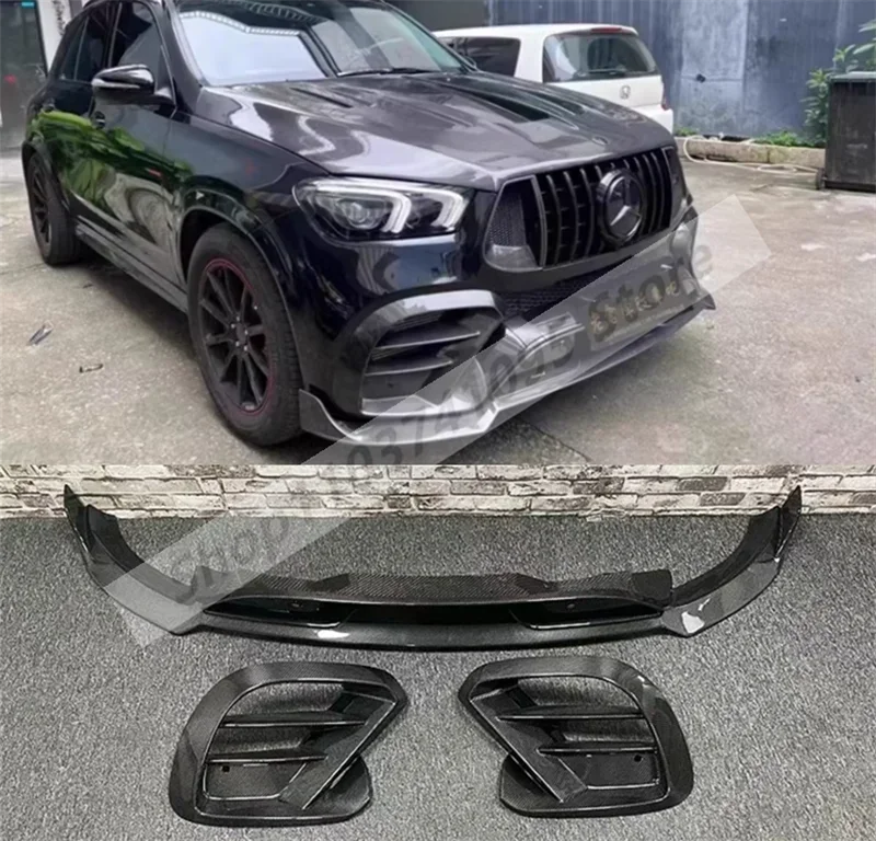 Carbon Fiber Front Bumper Lip Spoiler Splitters Vent Air Aprons Cover For Benz GLE SUV / Coupe C167/W167 GLE63 AMG 2019-2023