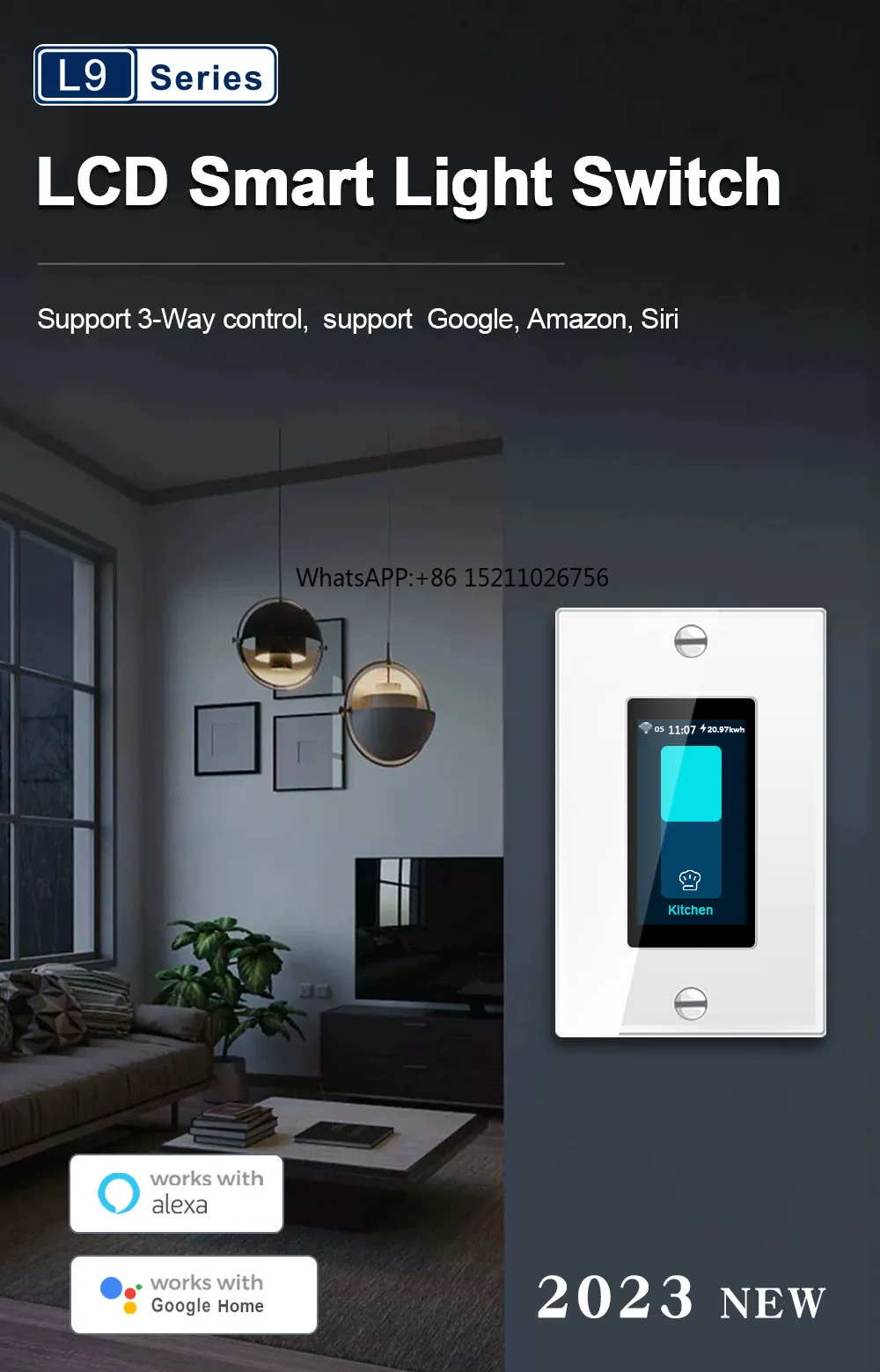 L9 LCD Smart Light Switch Motion Sensor Single Pole 3 Way 2.4GHz Wi-Fi Touch Smart Switch Work with Alexa & Google Home