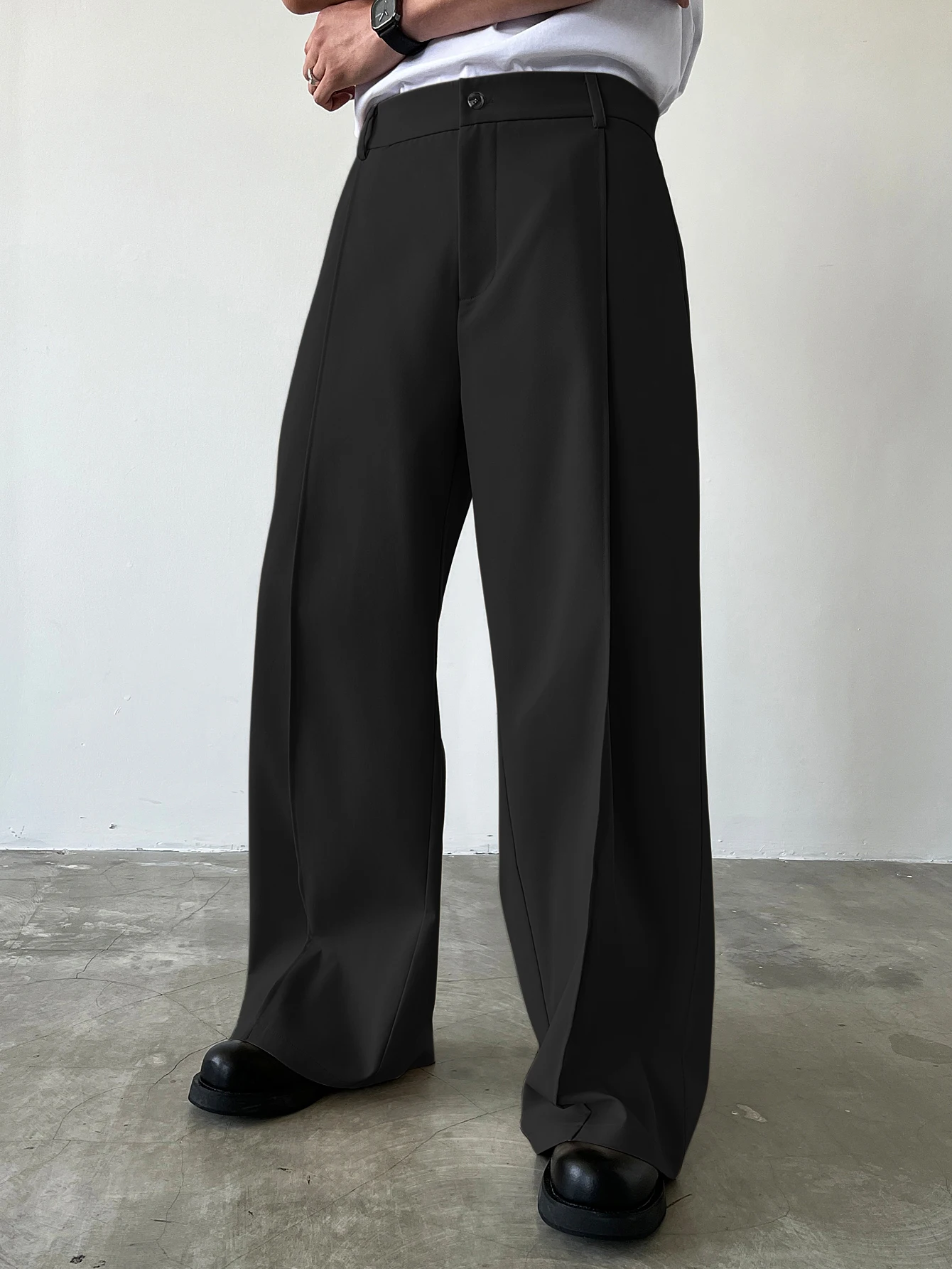 Men's High Waist Wide Leg Suit Pants Casual Loose Straight Leg Dress Pants Formal Business Streetwear Black Trousers S-2XL 1 Pie
