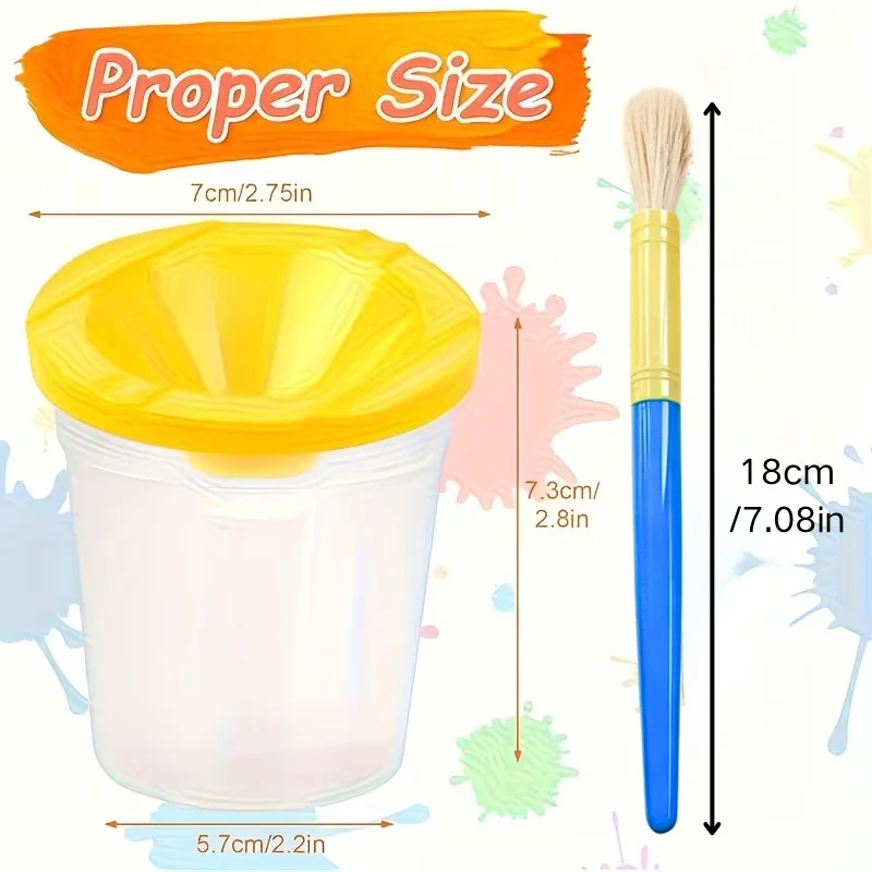 8Pcs Brush Washer with Lid & Hog Bristle Brushes Set, Spill-Proof Paint Cleaning Bucket for Art Class & Beginners