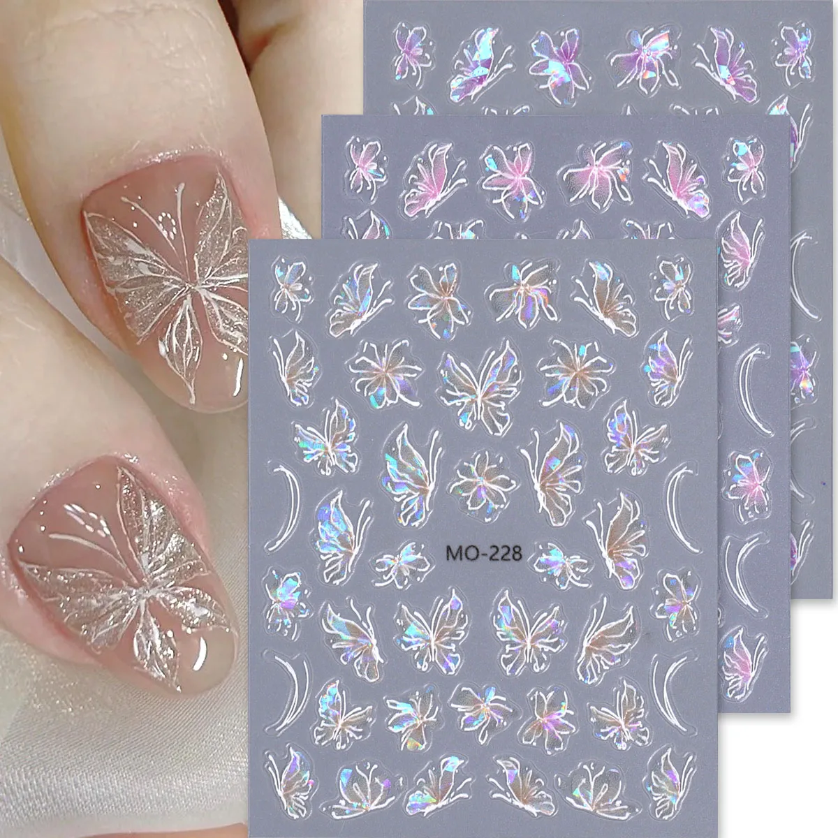 3pcs Aurora Fairy Butterfly Matte Nail Stickers Holographic 