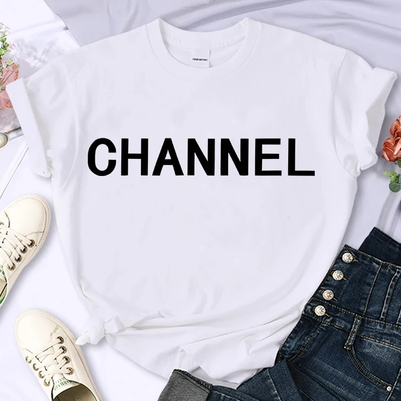 Women's Casual Elegant Fashion CHANNEL Graphic T-shirt - Crew Neck Short Sleeve Top