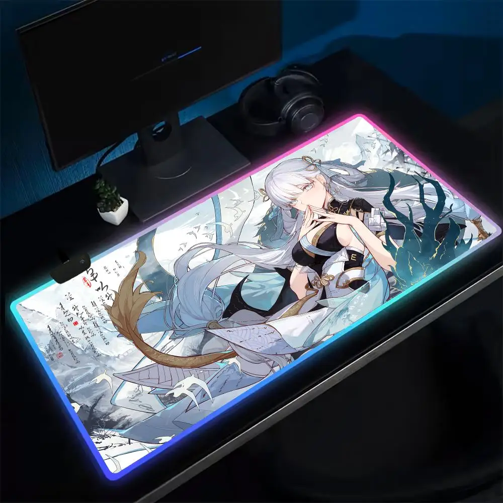 

Коврик для мыши Wuthering Waves konnshi, игровой коврик для мыши в стиле аниме, светодиодные настольные коврики с подсветкой, резиновые настольные коврики XXL RGB