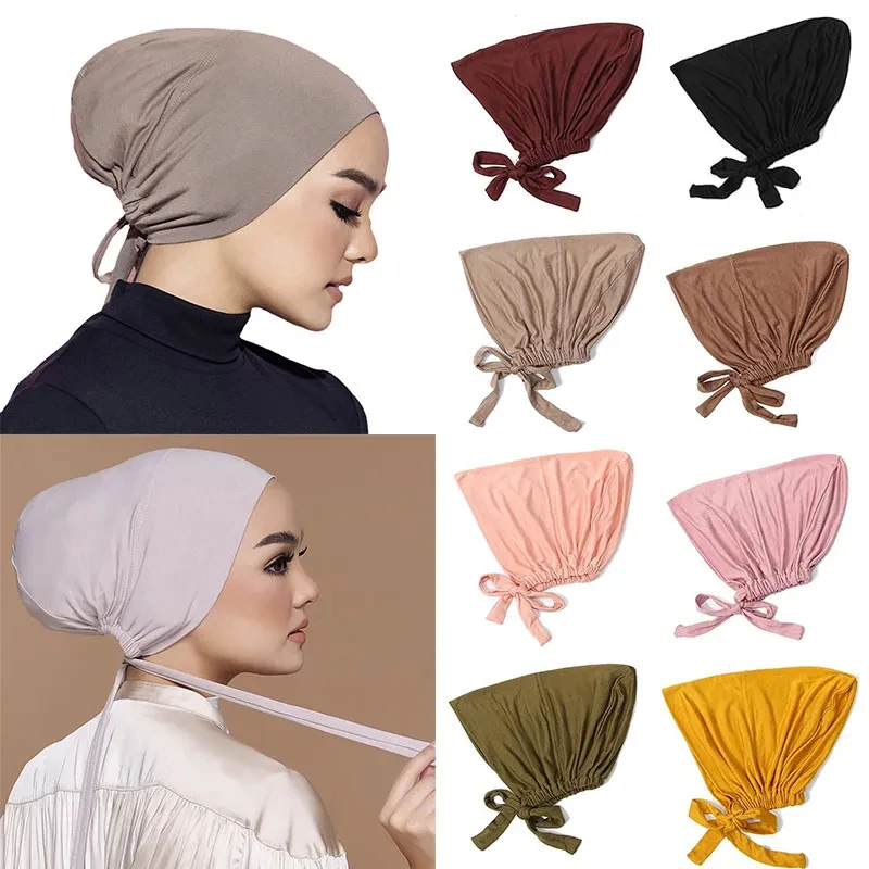 

New Soft Modal Muslim Turban Hat Inner Hijab Caps Islamic Underscarf Bonnet India Hats Female Headwrap Turbante Mujer