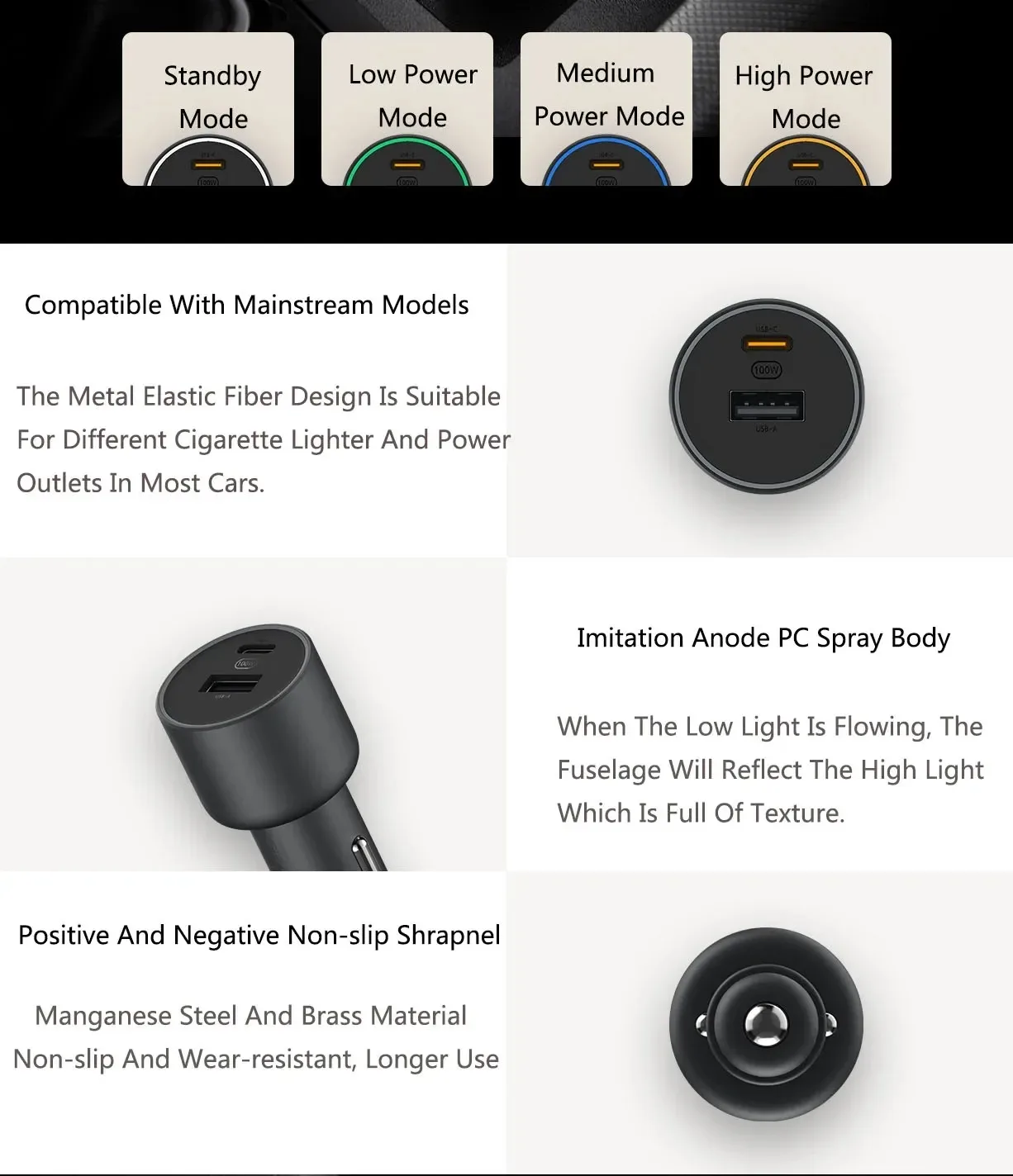Neues Xiaomi Autoladegerät 100W MAX 1A1C, Schnellladung Dual-Port USB-A USB-C Smart Device Voll Kompatibel Mit Lichteffekt-Anzeige – Detail 7