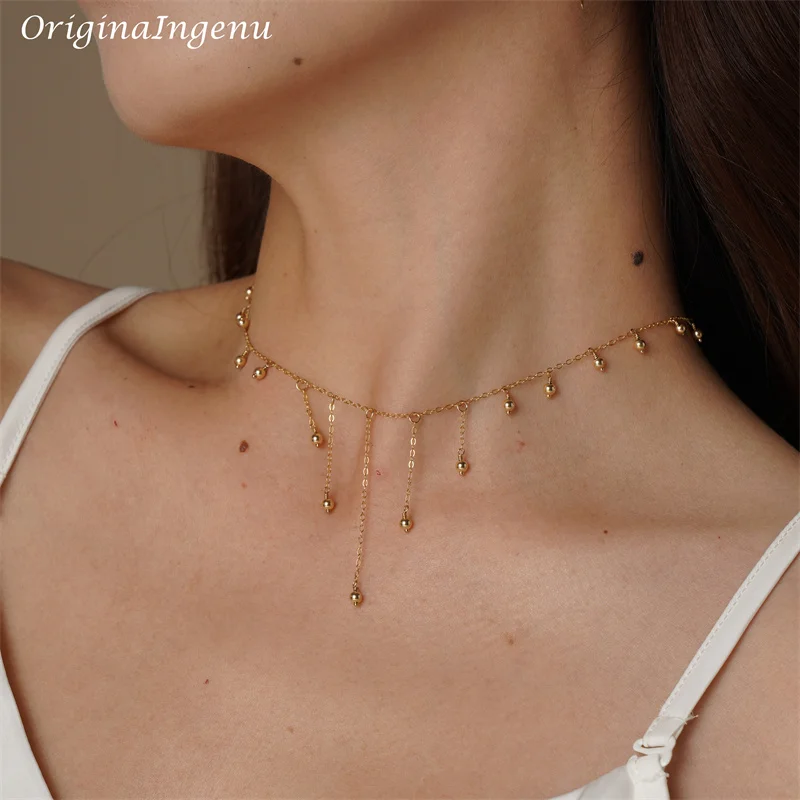14K złoty wypełniony naszyjnik złoty naszyjnik typu Choker Handmade wisiorki Boho minimalizm biżuteria dla kobiet złote koraliki naszyjnik