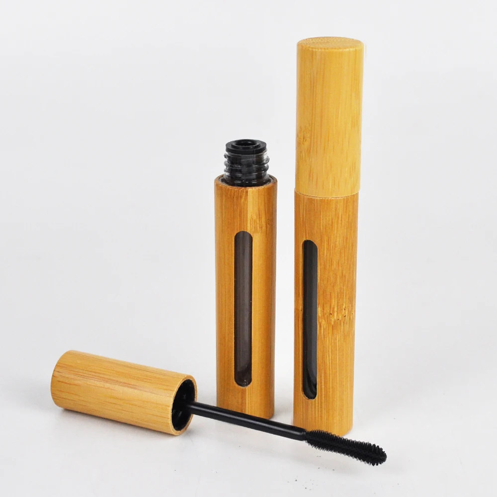 

50pcs High Quality Eco Friendly Cylinder Shaped Transparent 5ml 6ml Bamboo Cap Plastic Makeup Eyeliner Mascara Tube
