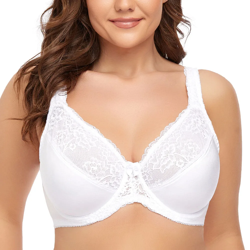 Plus Size Lace Bras For Women Lager Bosom Lace Embroidery Minimizer Bra For Womens Sexy Underwire Brassiere Top F G H I J Cup