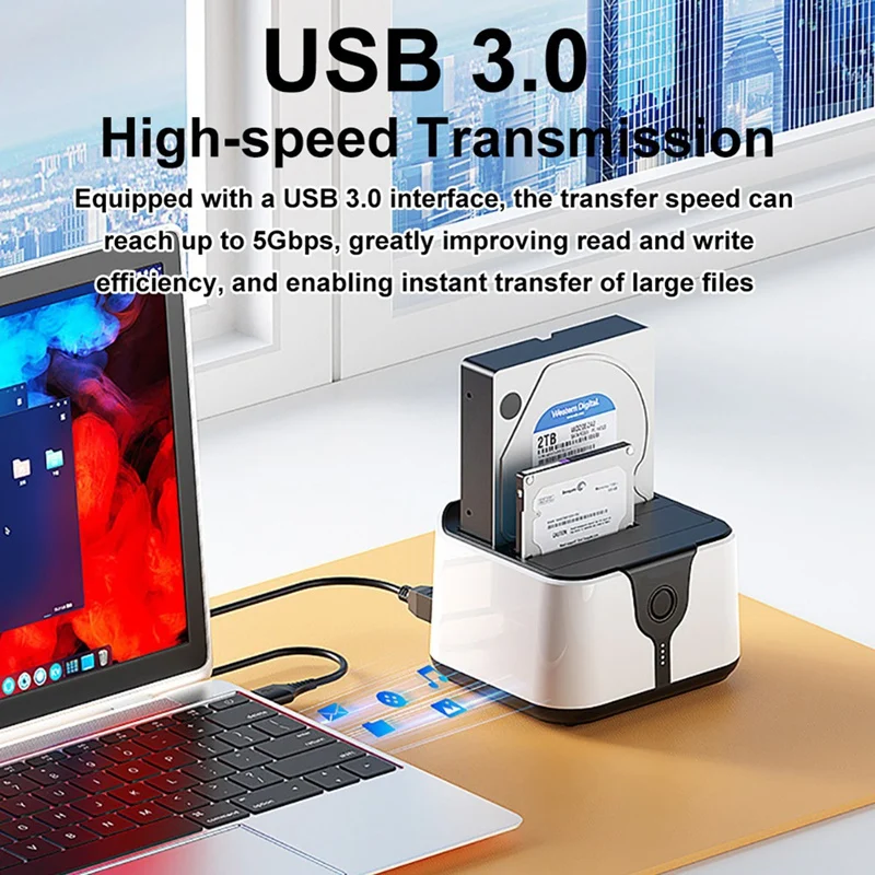 Dual Bay HDD Docking Station One Click Offline Clone SATA To USB 3.0 HDD Docking Station For 2.5/3.5Inch SSD HDD