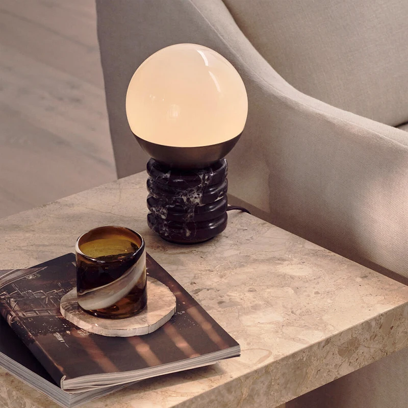 

New Design Hotel Home Lighting Durable Bedside Natural Stone Marble Decoration Table Lamp Light Base