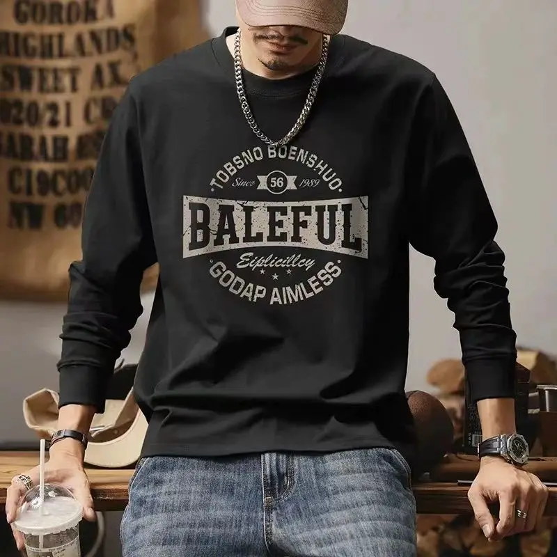 

Мужская футболка с длинным рукавом из 100% хлопка с круглым вырезом, модный повседневный базовый слой с принтом, топ на осень-зиму ​