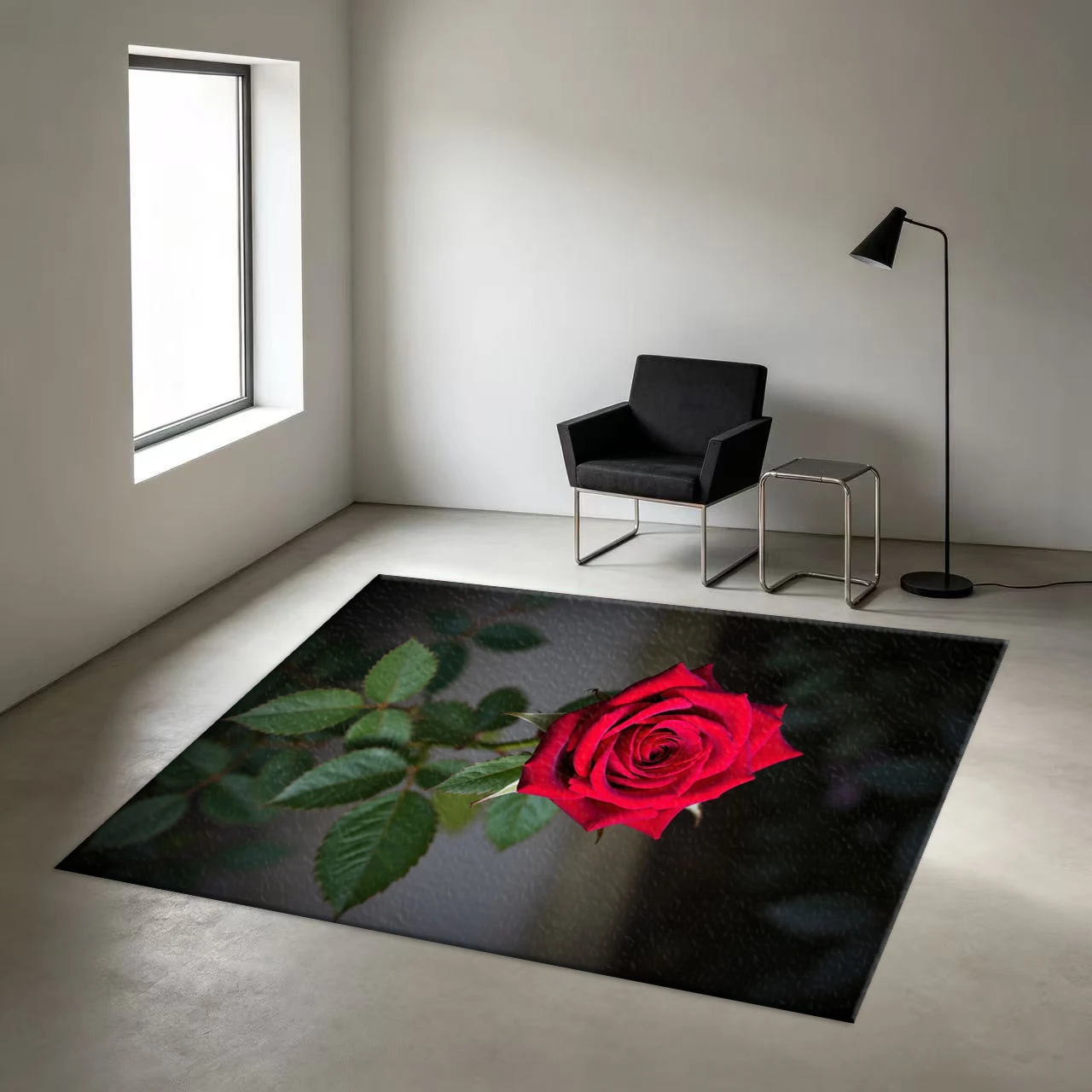 Realistic Red Rose Flower Carpet Floor Decorations, Elegant Artistic Home Carpet Decorative Floor Mat, Suitable for Living Room Bedroom Interior Decoration