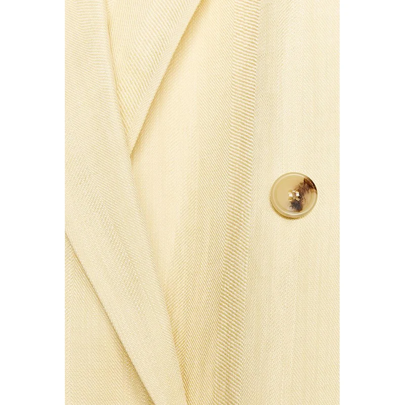 

Новый летний женский длинный костюм све с воротником-стойкой и двойной передней частью, простая льняная текстура, длинный костюм-свек Jaet Commute Sle, повседневная сцена