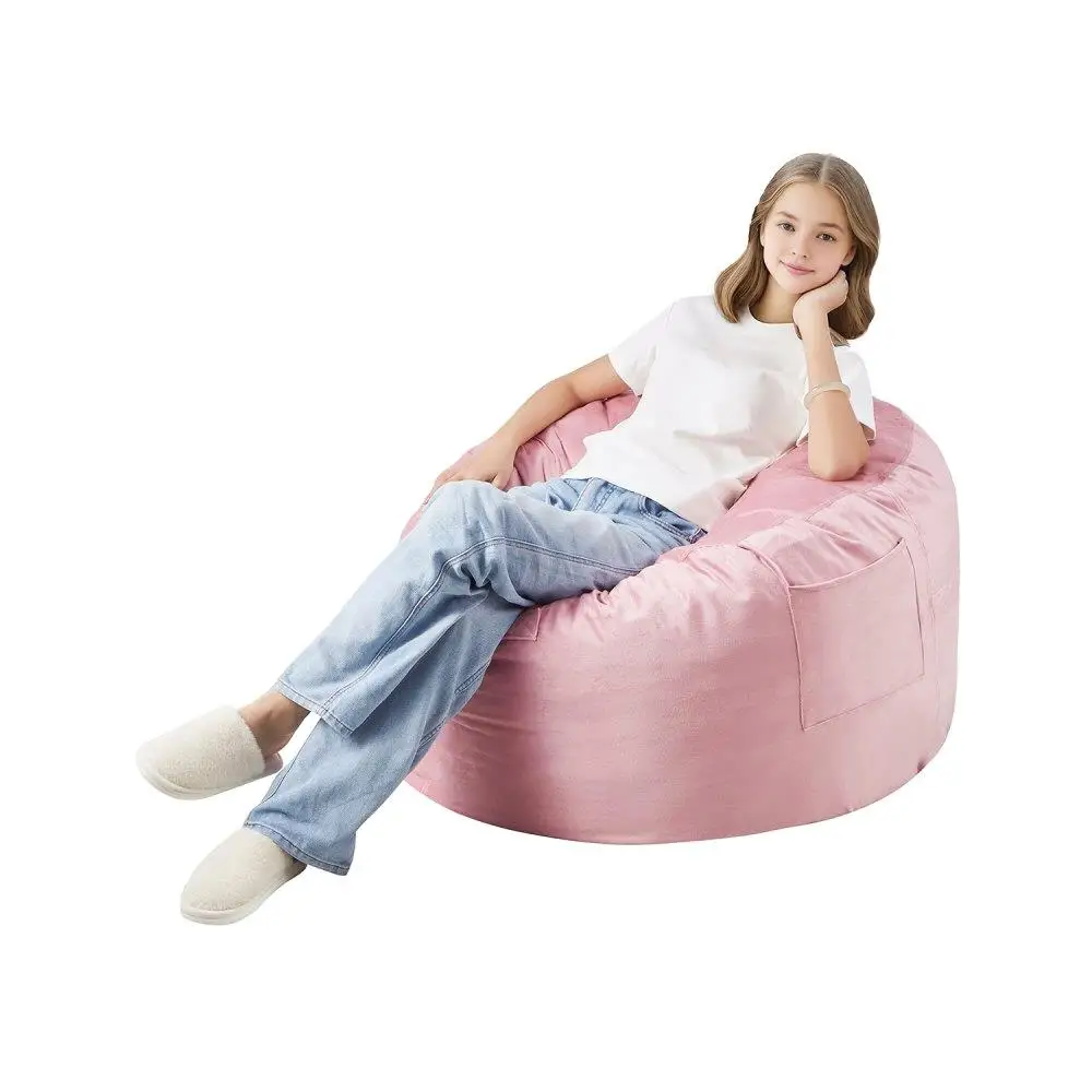 

Bean Bag Chair 3ft Round Removable Washable Cover 25D Memory Foam Soft Smooth Dutch Velvet for bedroom Playroom Pink