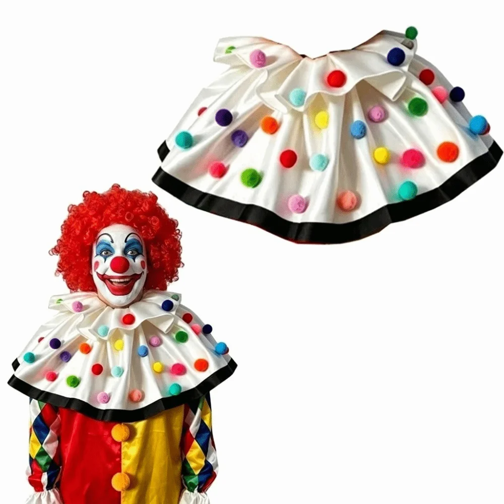

Satin Ruffled Collar Clown Collar Fur Ball Decors Colorful Ball Fake Collar Detachable Layered Cosplay Neckwear Festival