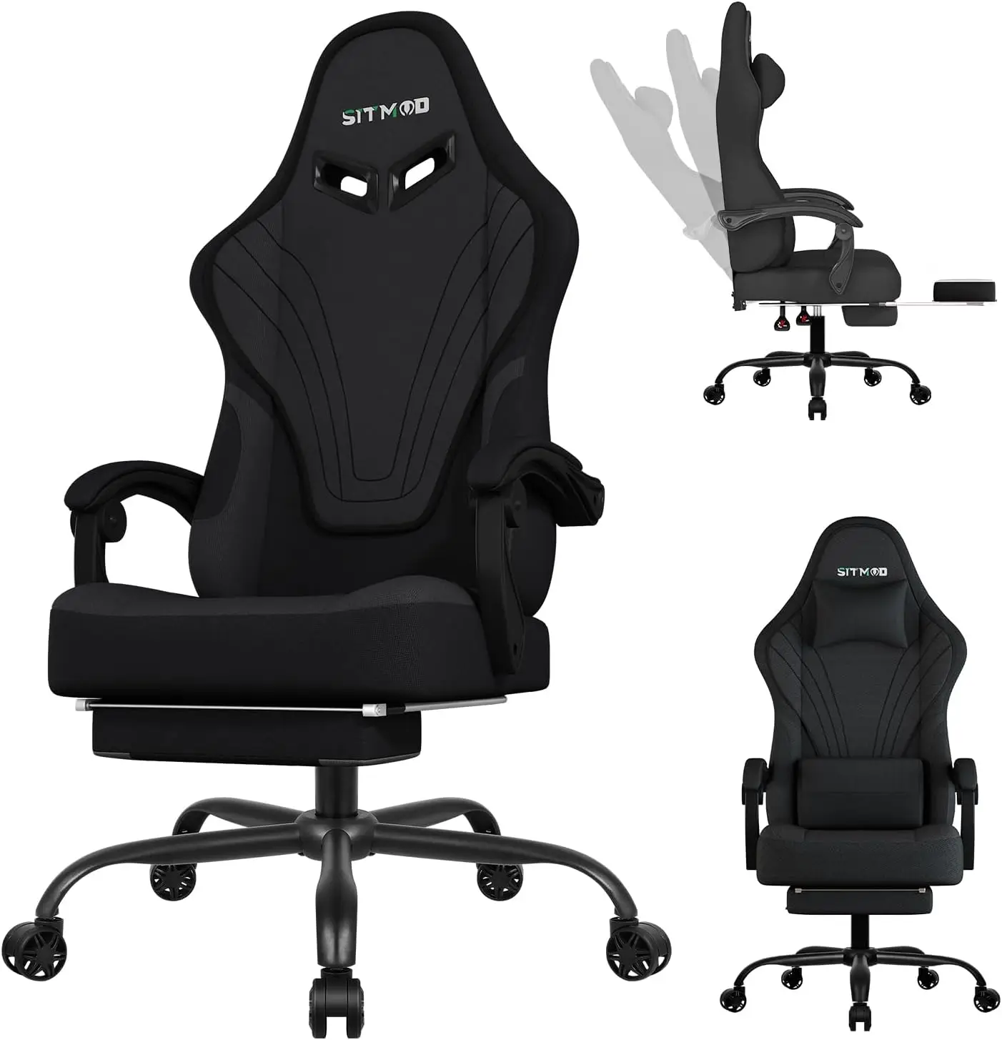 

Big And Tall Gaming Chair For Adults With Footrest Lumbar Support Ergonomic Fabric Computer Chair 400 Lbs 360 Swivel Height Adju