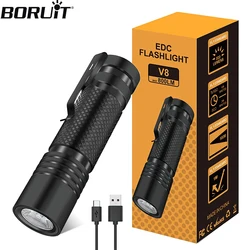 BORUiT V8 EDC Flashlight 800LM Type-C Rechargeable Tactical Flashlight with Clip Handheld Pocket Lantern for Camping Emergency