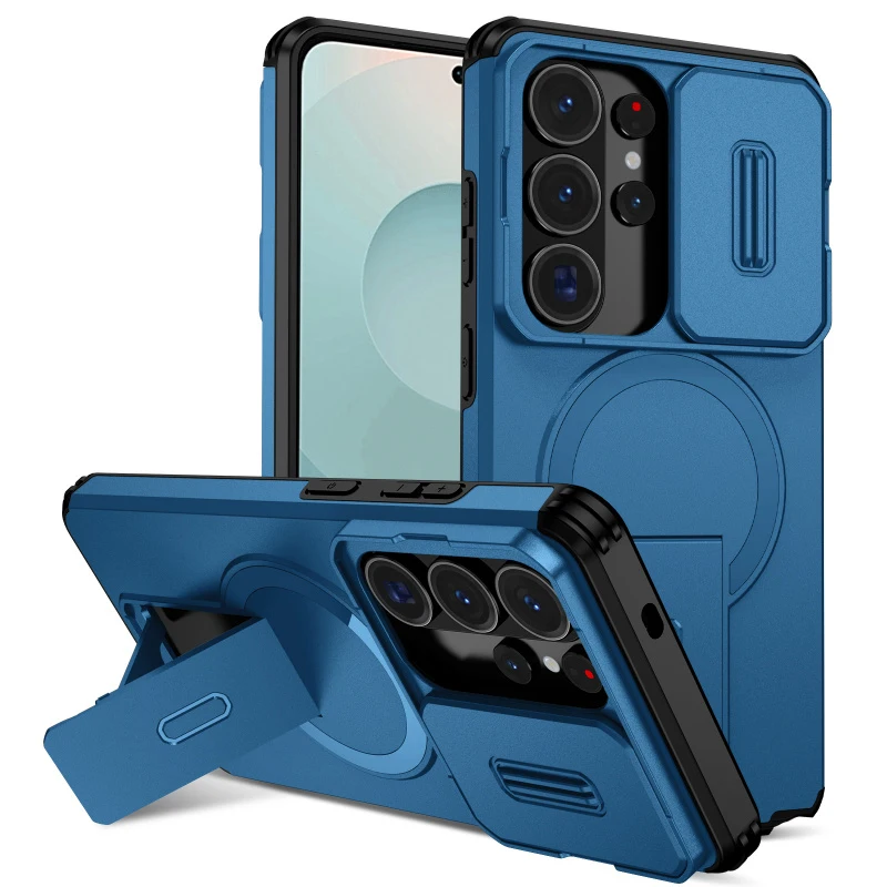 Luxury Armored Magnetic Phone Case for Samsung Galaxy S26 S25 Edge S24 S23 Ultra Plus Sliding Window Bracket Bumper Cover Funda