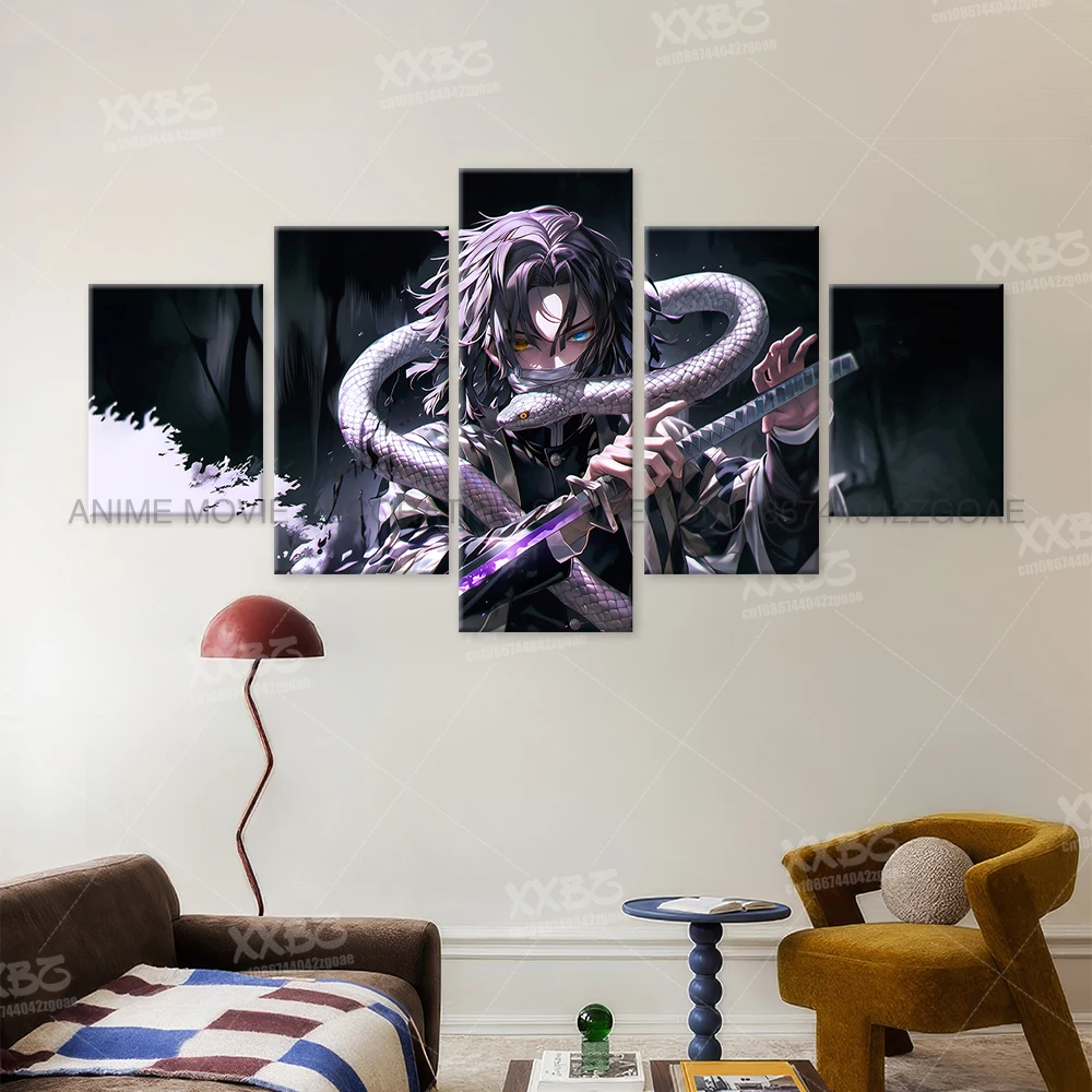 5 Stücke Anime Wandkunst Leinwand Malerei Bild Drucken Wohnkultur Dämon Slayer Iguro Obanai Charakter Poster Zimmer Rahmenloses Wandbild – Detail 4