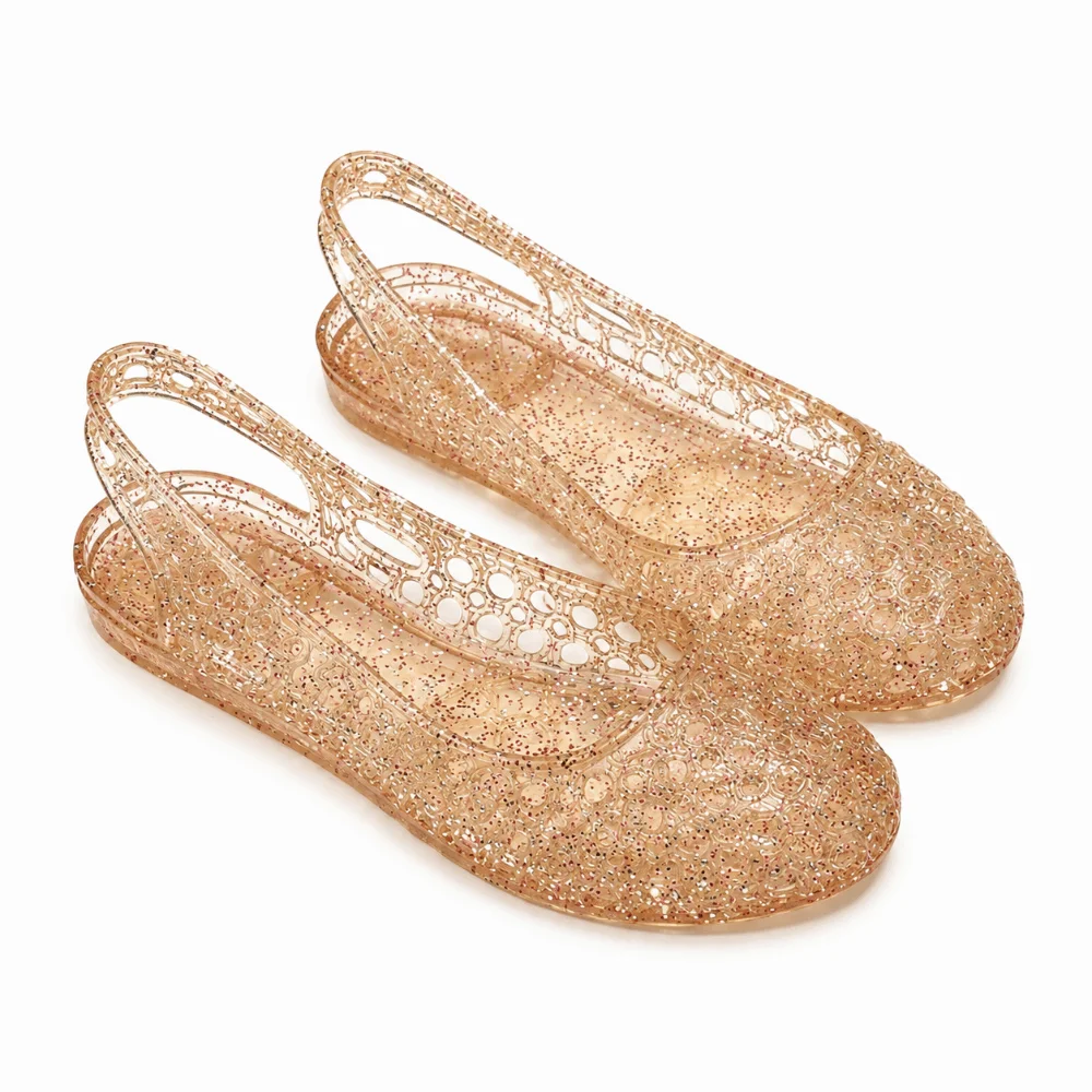 Crystal Transparent Sandals Footwear Closed Toe Fish Mouth Hollow Slip Shoe Breathable Hollow Light Flat Plastic Foot Gear