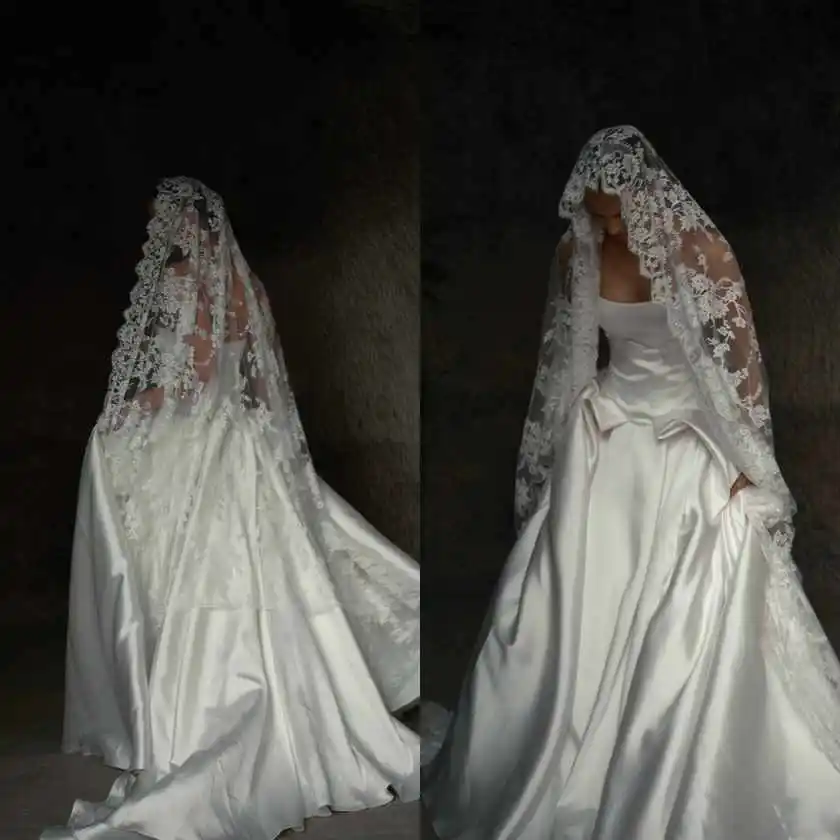 

Fashion Appliques Lace Edge Wedding Veil 2 Meters White Ivory Bridal Veil Bride Headpiece Accessories