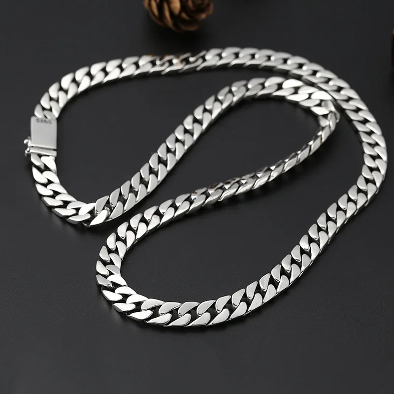 

Real Solid 925 Sterling Silver Chain Men 8mm Smooth Curb Cuban Link Necklace 95-96g/60cm