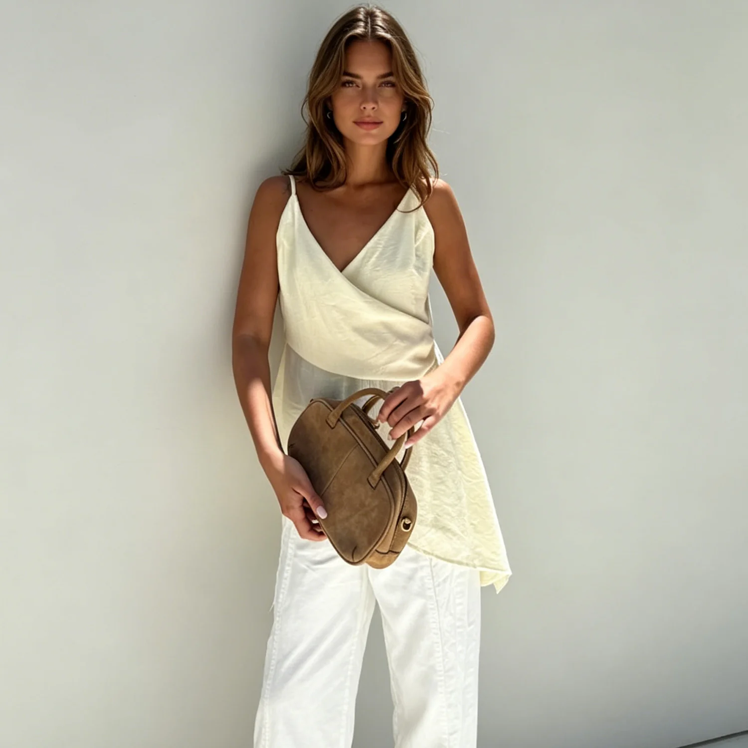 

PUAL 2026 New Women's 2026 V-Neck Wrap Cami Top, Asymmetrical Hem Casual Summer Blouse