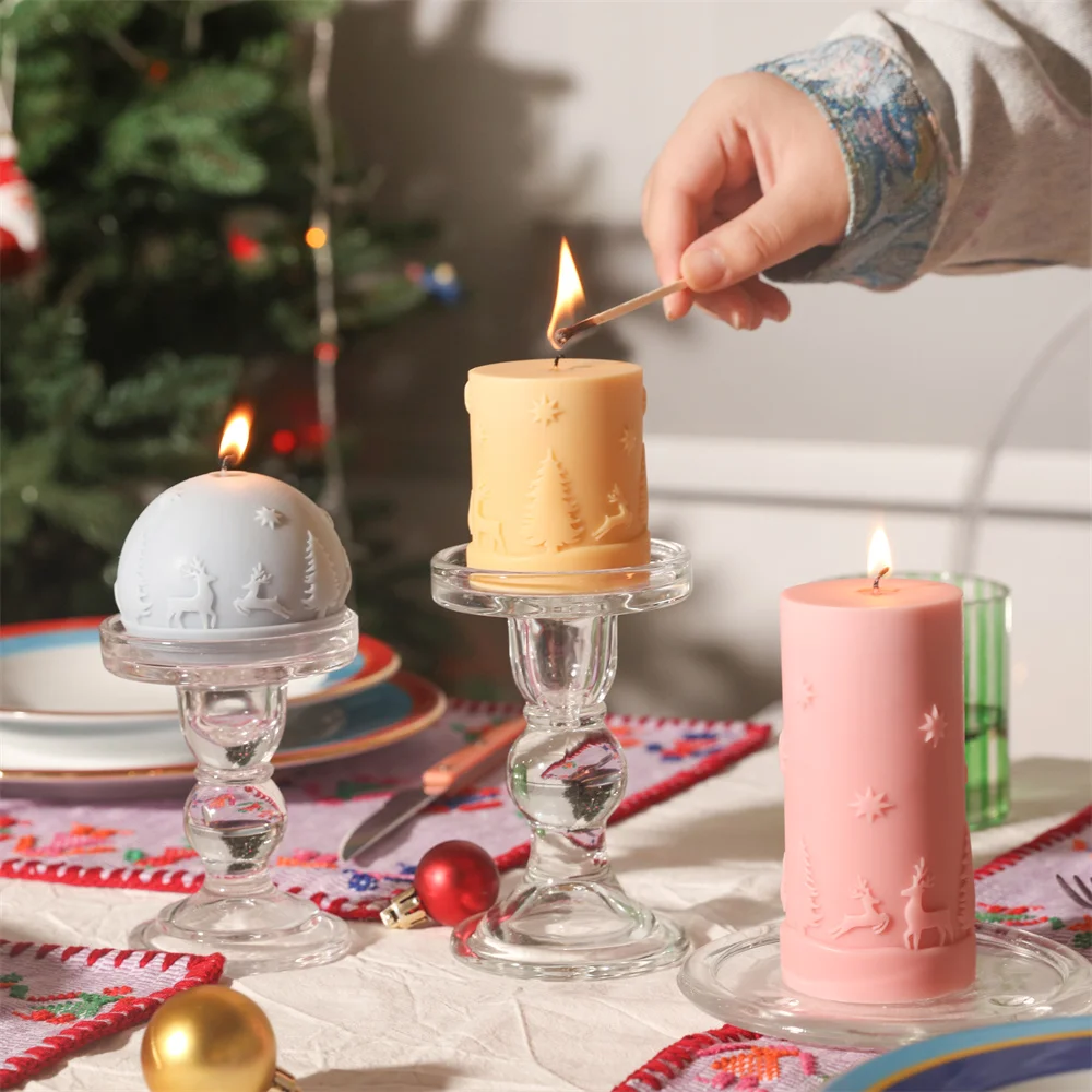 Chritsmas Embossed Pillar Candle Silicone Mold with Chrsitmas Tree Cylindrical Candle Making Mould DIY Handmade Xmas Gift