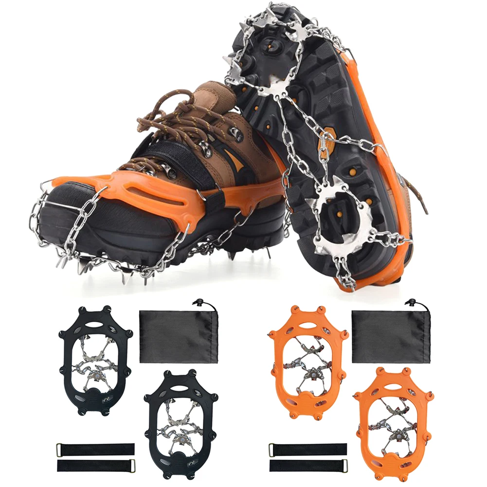 19 Teeth Climbing Crampons Anti-Slip Winter Ice Claws with Grips Chain Spike Stainless Steel Unisex Walking Hiking Accessories