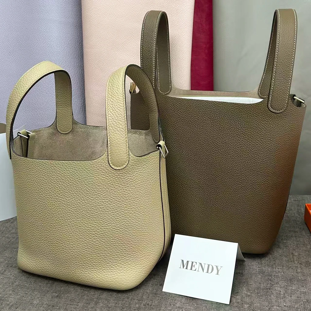 Mendy High Quality Bucket Bag Genuine Leather Basket Tote Women Open Minimalist Commute Designer Original Leather Large Capacity