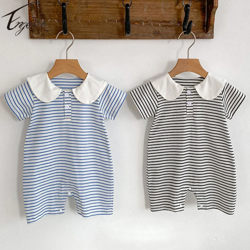 0-2Yrs Baby Boys Girls Short Sleeves Rompers Infant Baby Boys Striped Rompers Jumpsuit Summer Cotton Baby Boys Girls Costume