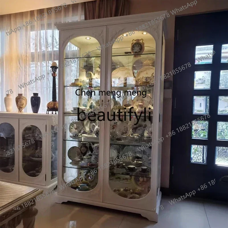 zqxLight luxury French all-solid wood single-door glass wine cabinet retro living room porcelain cabinet storage decorative cabi