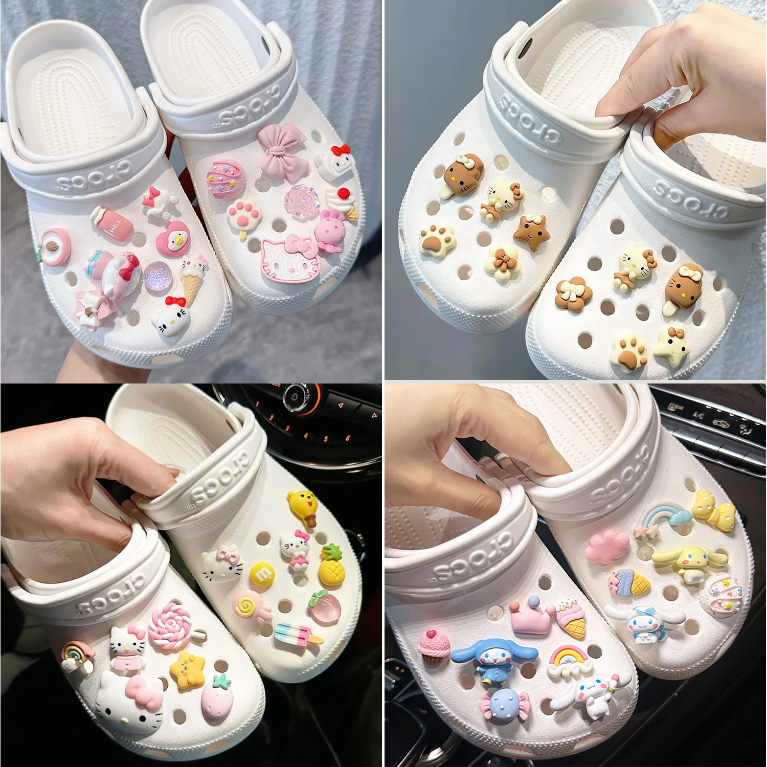 Set Sale Sanrio Hello Kitty Shoe Charms Accessories Jibbtz Fit Sandals Decorate Wholesale Slippers Decoration for Woman Gifts