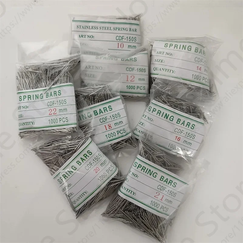 Watch Spring Bar Tool, Assista Acessórios para Relojoaria, Agulha de Mola, 1.5mm Grosso, 1000PCs, 8mm, 12mm, 14mm, 10mm, 18mm, 20mm, 22 milímetros,