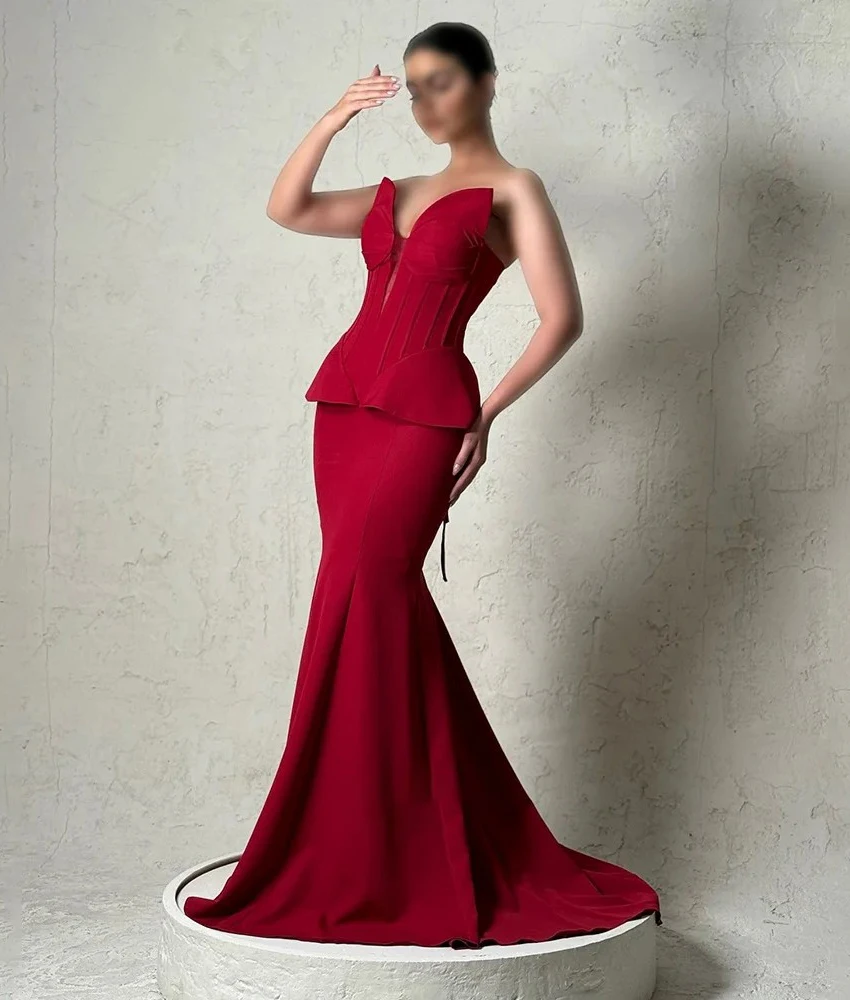 Aangepaste sexy jersey zeemeermin avondjurk temperament liefje mouwloos vloerlengte op maat gemaakte gelegenheidsjurken aangepast formaat