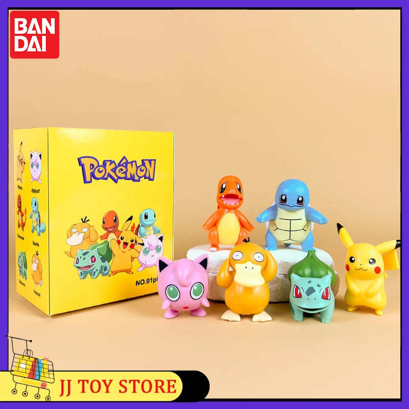 Pokémon Q Version Figura Anime, Pikachu, Charmander, Squirtle, Pet, Elf, Boneca Modelo PVC, Desktop Ornaments, Boxed Toy, Animação, 6pcs