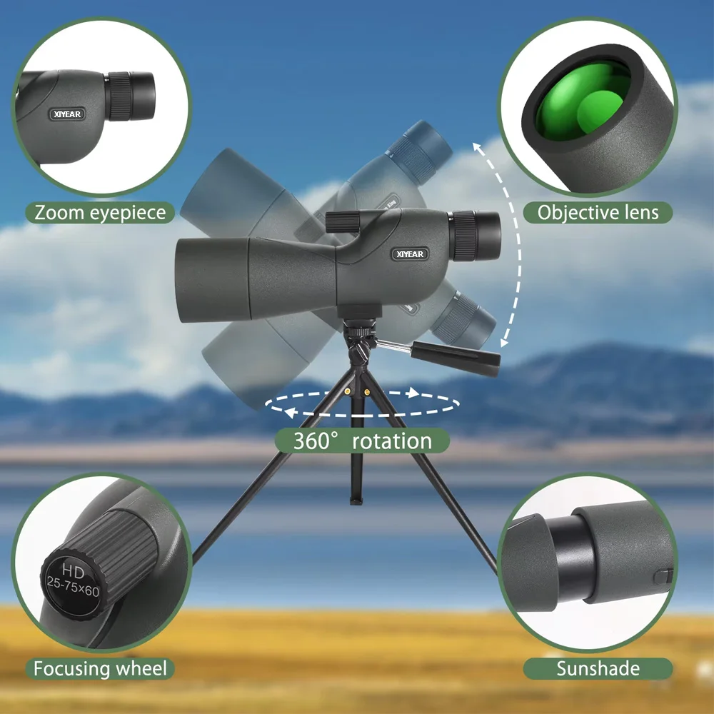 25-75x60 Telescope Spotting Scope Powerful Zoom Monocular FMC BAK4 Waterproof For Bird Watching Target Shotting With Tripod