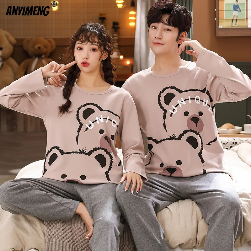 New Pajama Trendy Pyjamas Cute Seal Printing for Lovers Autumn Winter Big Size Young Couple's Loungewear His and Hers Clothes