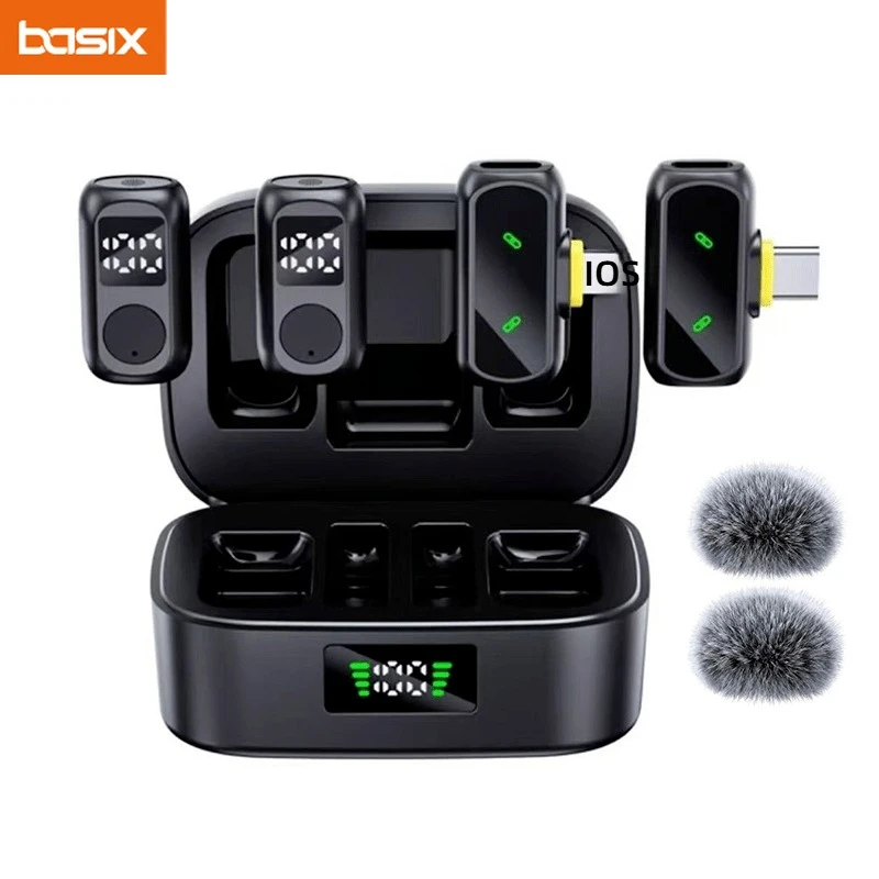 Wireless Lavalier Microphone for iPhone Android Noise Reduction Magnetic Mini Lapel Mic with Charging Case Vlogging Video Record