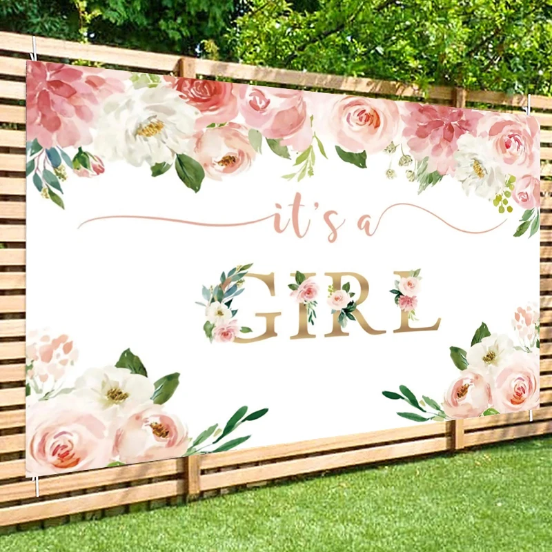 It's a Girl Baby Shower Photo Background A Sweet Baby Girl is on Her Way Photography Backdrop Princess Party Flowers Decorations