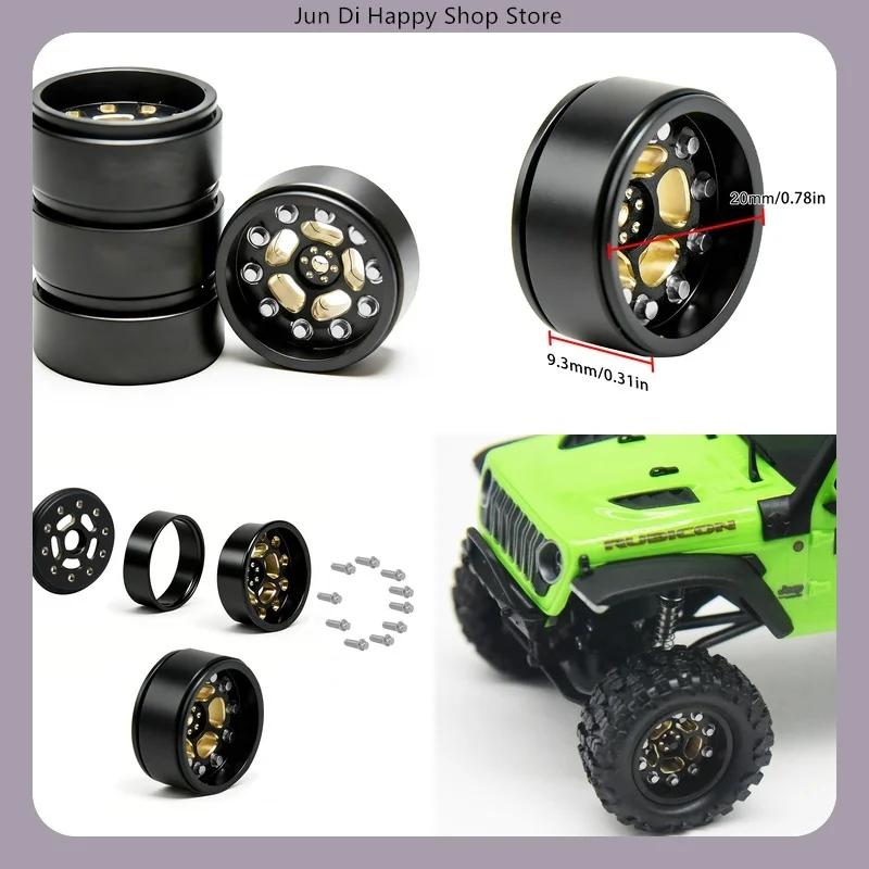 Brass Beadlock Wheels 0.7 Inch 3.6mm Silver Screws for 1/30 RC Crawler Model Car