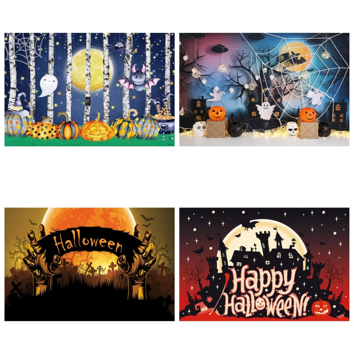 

Happy Halloween Backdrop For Photography Cartoon Moon Pumpkin Lantern Castle Cemetery Kids Birthday Family Party Background