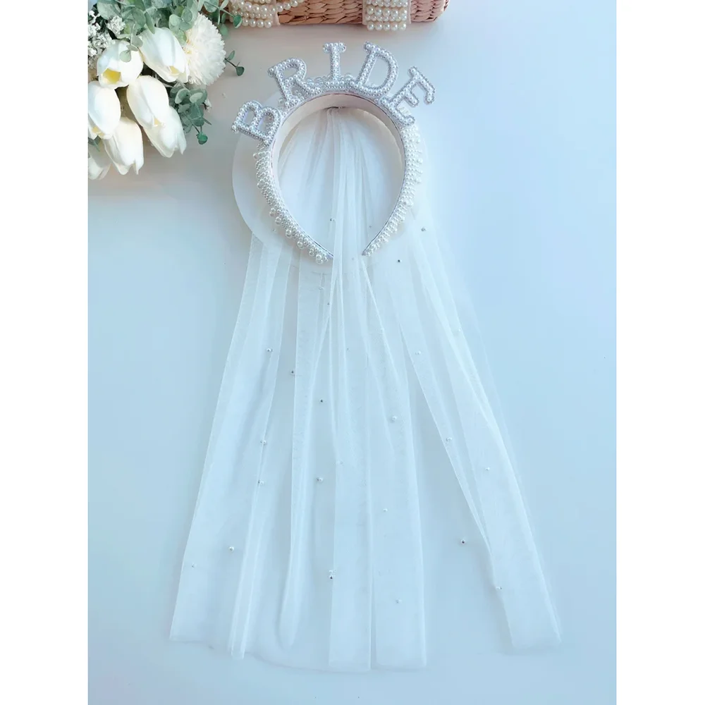 

Bride Pearl Headband Headpiece Bridal Shower Wedding Veil Bachelorette Hair Accessory Bride To Be Gift Engagement Party Decor
