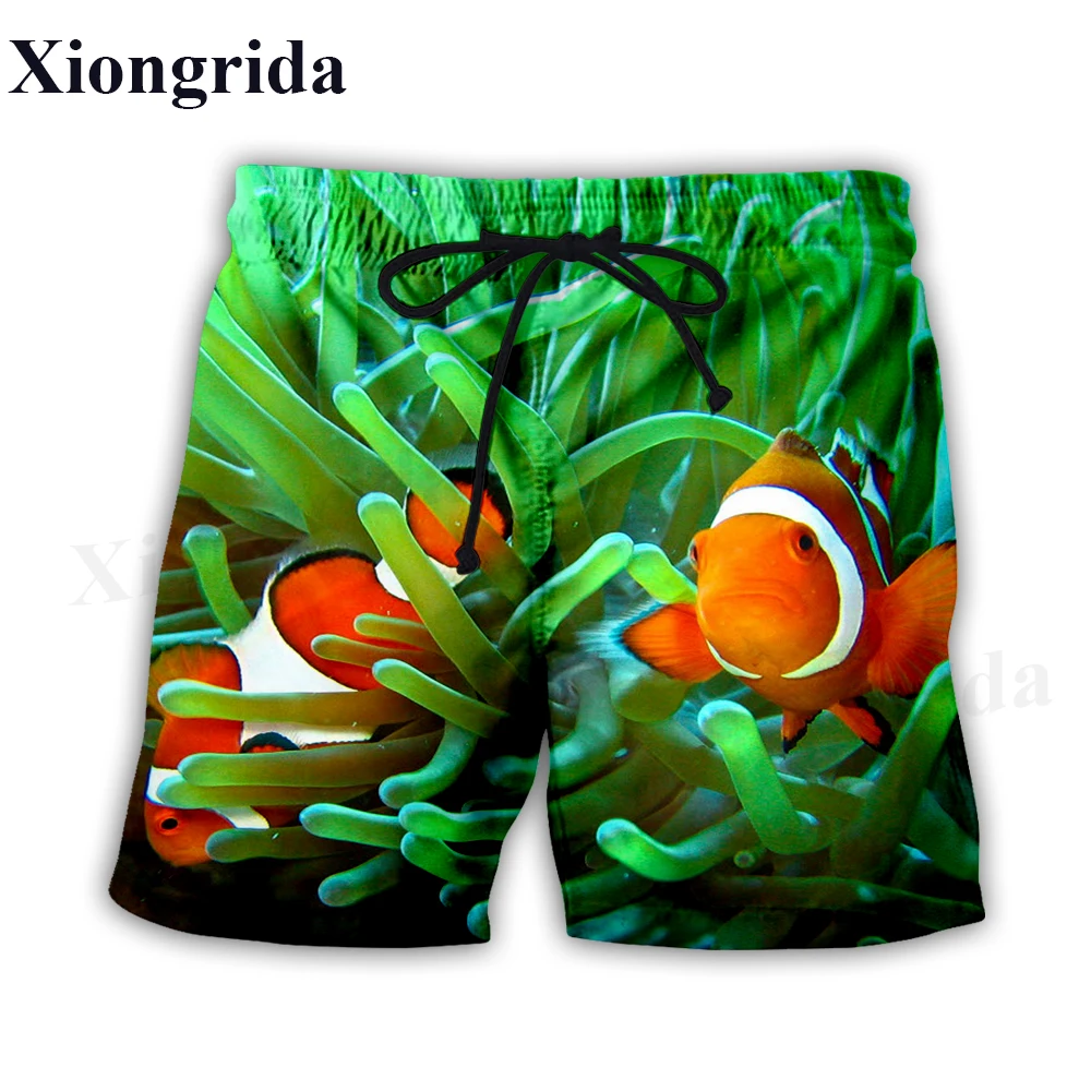 Fashion Clown Fish Print Shorts Men Elastic Waist Beach Shorts Summer Harajuku Casual Shorts Tropical Fish All Over Print Shorts