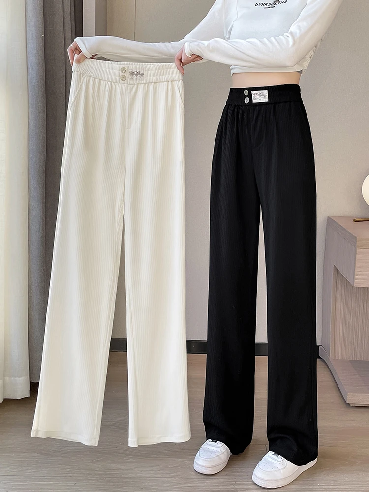 

Женские летние тонкие свободные брюки с высокой талией и широкими штанинами, прямого кроя, с эффектом стройности, в корейском стиле, для повседневной носки