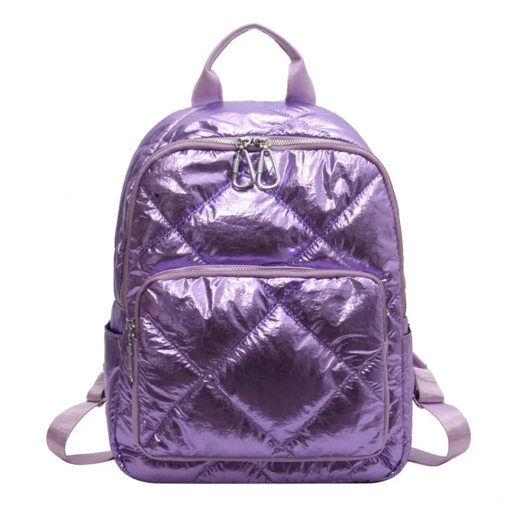 Solid Color Space Cotton Backpack Nylon Pleated Bubble Shoulder Bag Large Capacity Adjustable Shoulder Strap Student Schoolbag